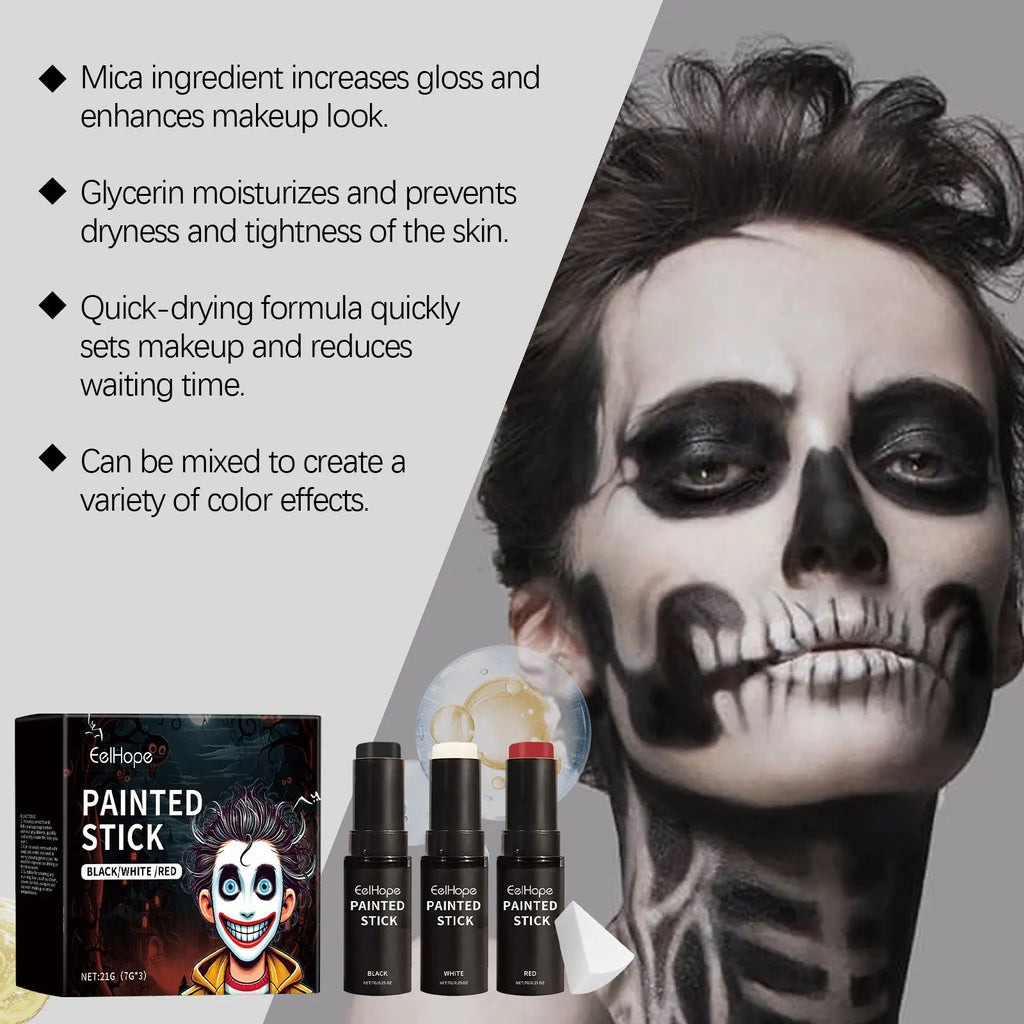 Eelhope Halloween Body Paint Stick Set – Black White Red, 21g