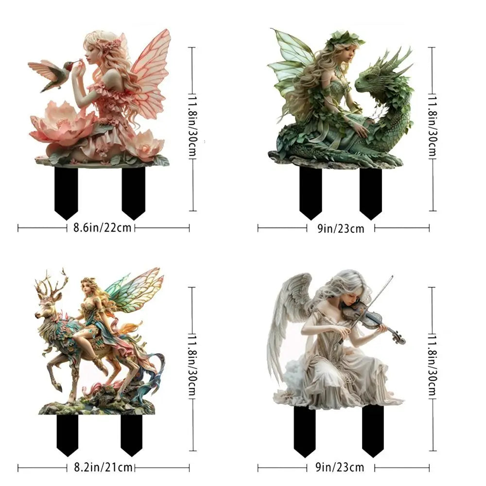 Acrylic Flower Fairy Garden Stake Figurine | Waterproof Decor