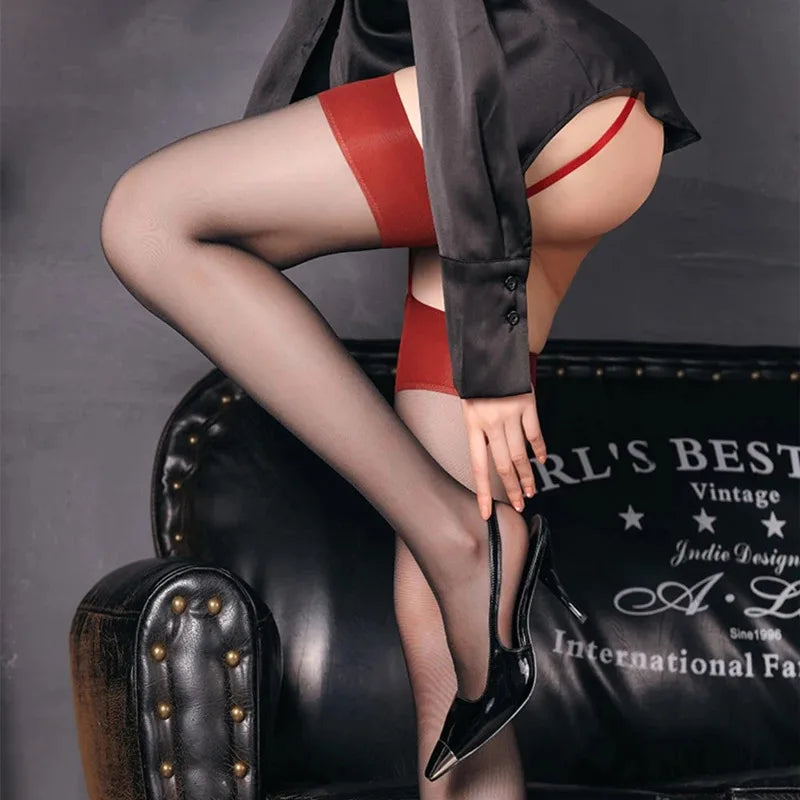 1/2pcs Black/Red/Nude Thigh-high Nylon Stockings Sexy Lingerie Garter Belt Long Stockings Ladies Ultra-thin Transparent Tights Oasis Select