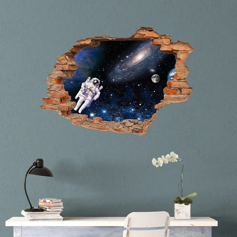 3D wall stickers simulation broken wall through wall false Windows living room children's room bedroom background space stickers Oasis Select