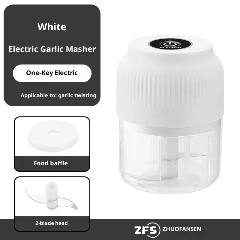 Portable Electric Garlic Masher Mini Food Processor Vegetable Chopper Meat Grinder for Kitchen Use Oasis Select White 2 Blade
