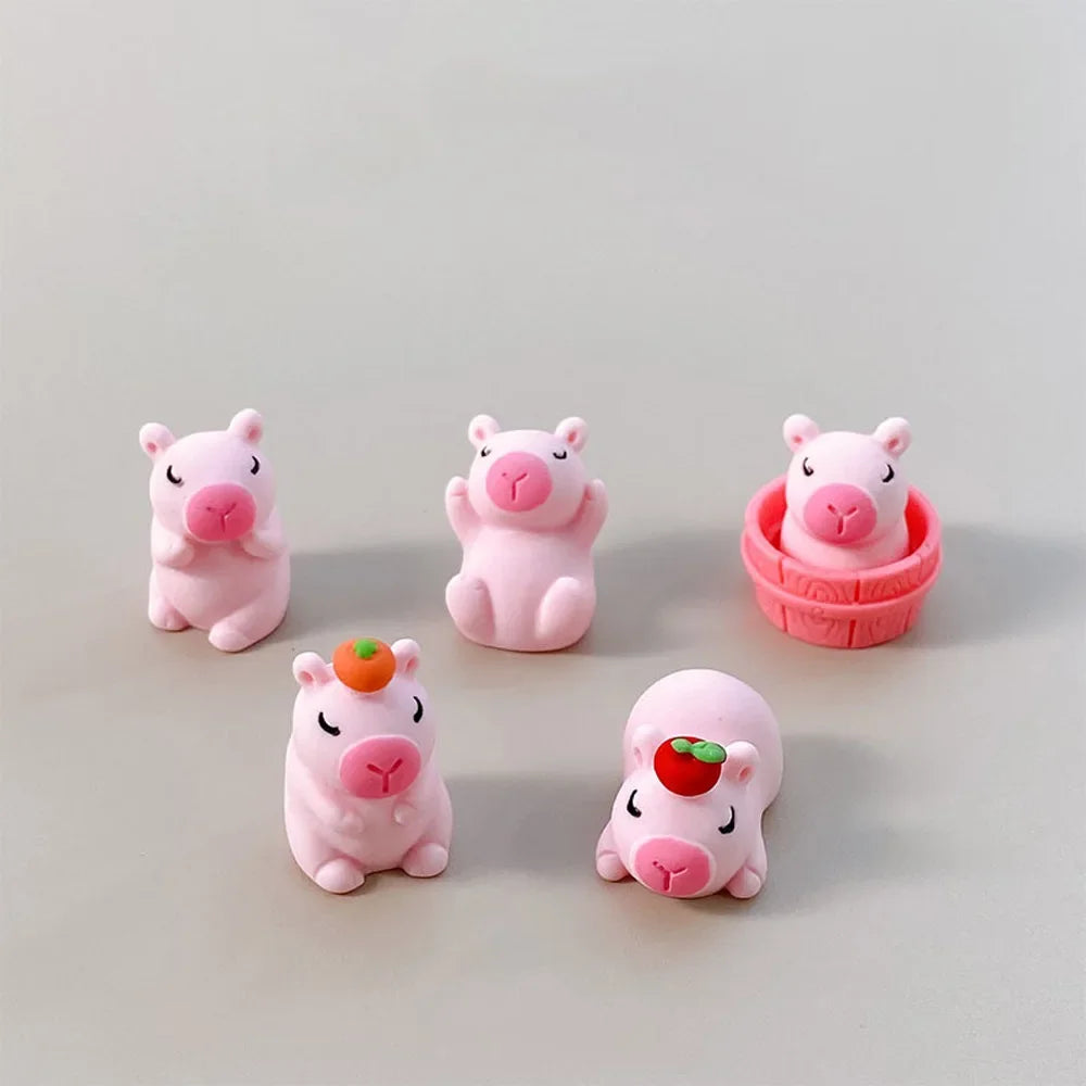5PCS Luminous Capybara Mini Resin Animals Figurines Desktop Tabletop Outdoor Craft Decor for Miniature Garden Home Accessories Oasis Select Cute-Pink-5Pcs