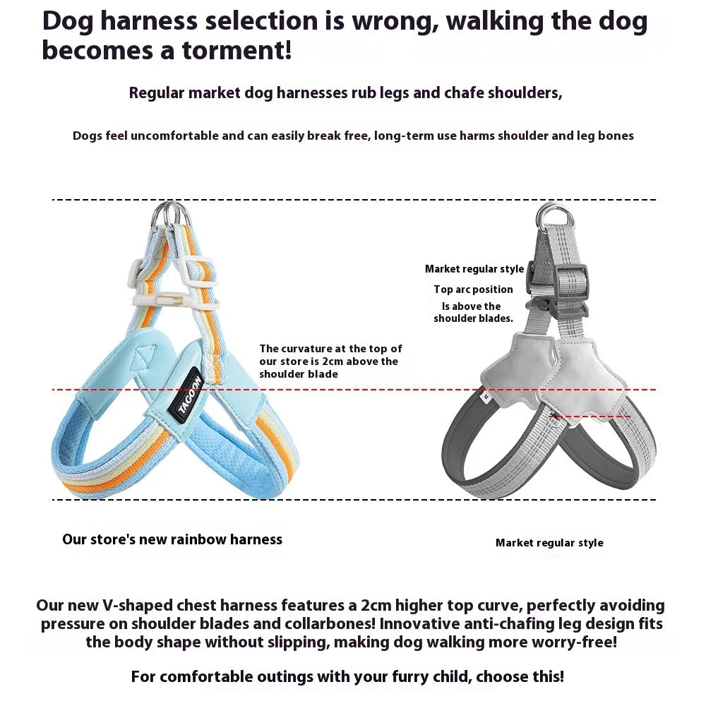 Ins Rainbow Chest and Shoulder Strap Dog Leash Breathable Small and Medium-sized Dog Bichon Hound Leash Vest Dog Collar Oasis Select
