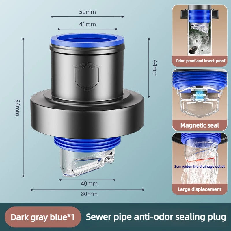 Floor Drain Check Valve Anti Reflux Odor Sealing Plug Ring, Kitchen Sink Drainage Pipe Sealing Cover Sealing Device Oasis Select Dark gray Blue Pipeline deodorizer J10102