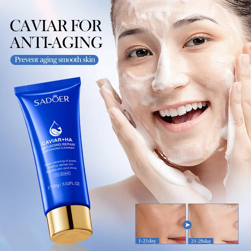 SADOER Caviar Face Wash – Deep Cleansing & Anti-Wrinkle Foam Foaming Facial Cleanser Oasis Select
