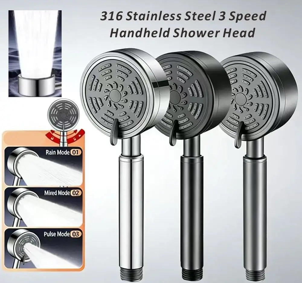 New 316 Stainless Steel 3 Modes Shower Nozzle Filter Booster Large Water Volume Handheld Household Universal Shower Head Set Oasis Select
