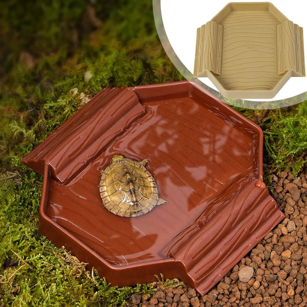 Tortoise Water Dish Anti-Slip Reptile Pool Dish Decorative Turtle Bath Tub with Ramp for Tortoise Snake Gecko Tank Accessory Oasis Select