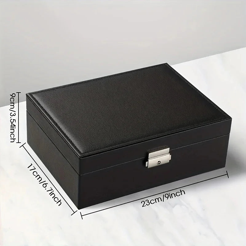 1pc Simple Double-layer Jewelry Storage Box for Ring Necklace Storage with Lock Decoration Jewelry Packaging Jewelry Organizer Oasis Select black