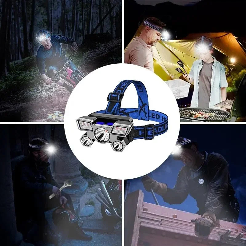 Ultra-bright Rechargeable Headlamp Portable 5 LED Headlight Head Torch Waterproof Working Light Outdoor Camping Fishing Cycling Oasis Select