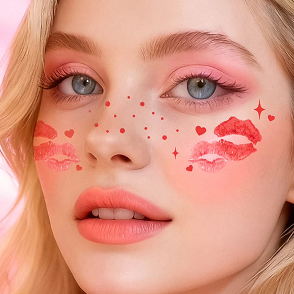 8pcs Heart-patterned glitter Freckles Makeup Patches Fake Freckles Temporary Tattoo Stickers Face Makeup Oasis Select