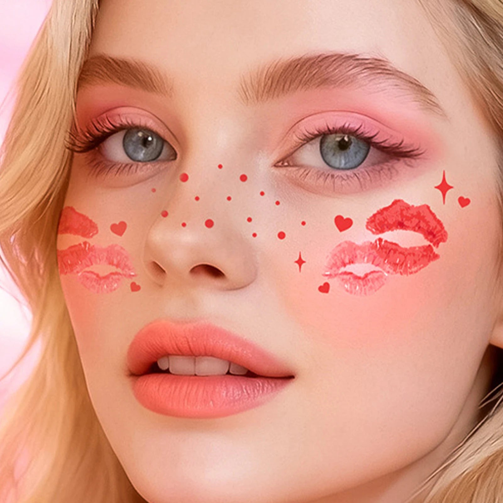 8pcs Heart-patterned glitter Freckles Makeup Patches Fake Freckles Temporary Tattoo Stickers Face Makeup Oasis Select