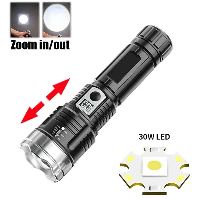 High Power 200000LM LED Flashlight Built-in Battery Type-C Rechargeable Strong Light Torch Outdoor Camping Hiking Emergency Lamp Oasis Select 008 1200MAH