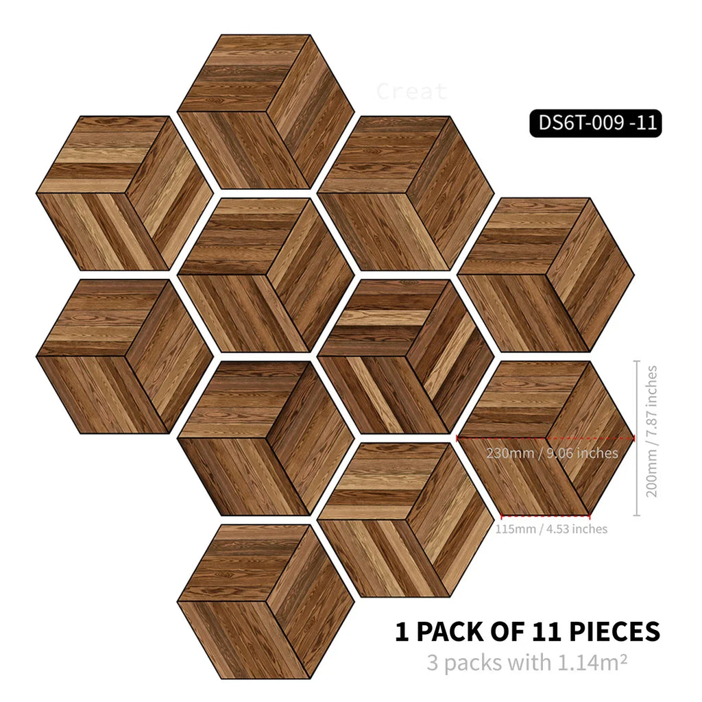 Marble wood grain self-adhesive hexagonal floor stickers waterproof home decoration hexagonal art Mosaic floor stickers Oasis Select DB-6T11P-009-CC 20cm x 23cm 11pcs