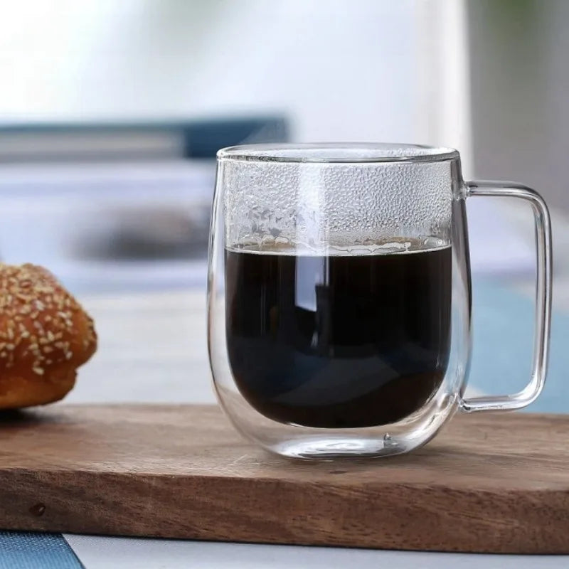 150/250/350ML Heat Resistant Double Wall Glass Coffee Cup with Handle Cappuccino Latte Breakfast Tea Milk Water Clear Cups Gift Oasis Select