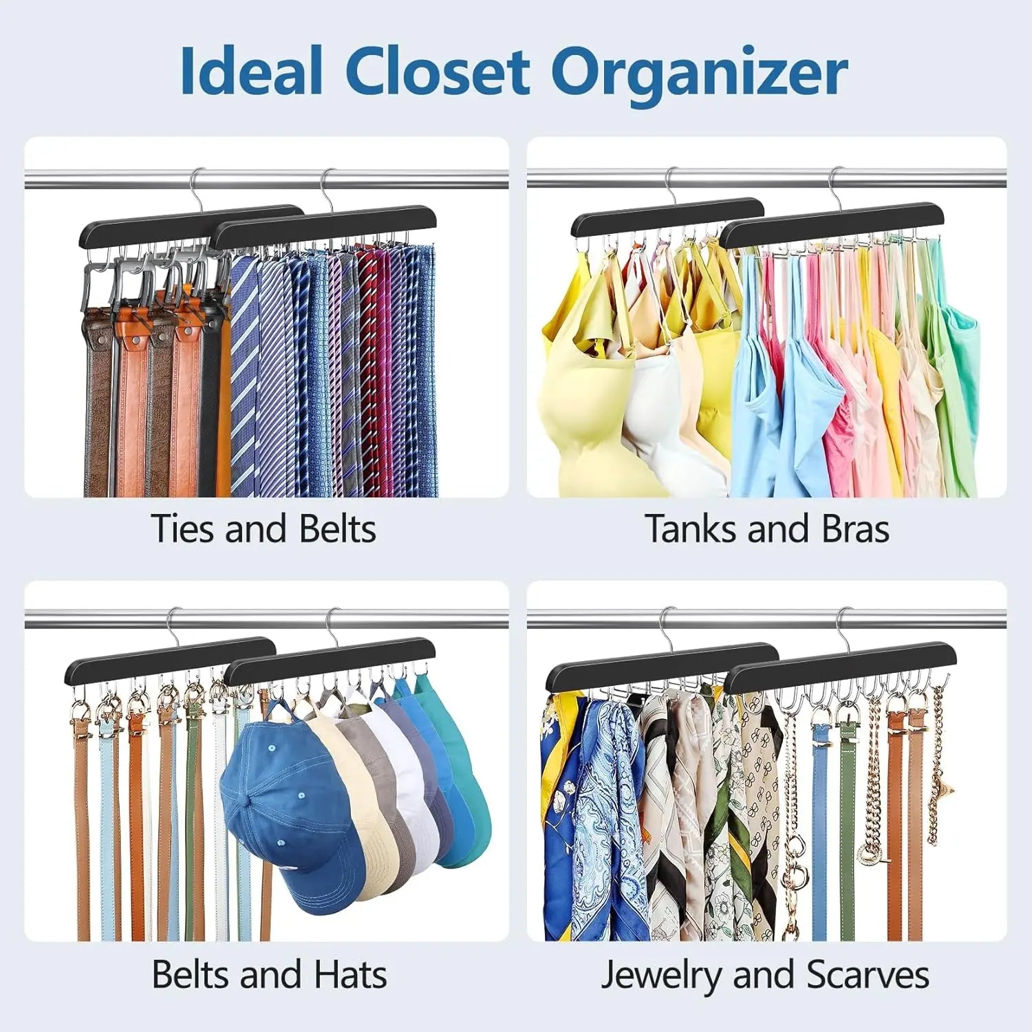 2pcs Men's Essential Tie and Belt Rack, Suitable for Closet Organization and Storage, Sturdy Wooden Belt and Tie Organizer Oasis Select
