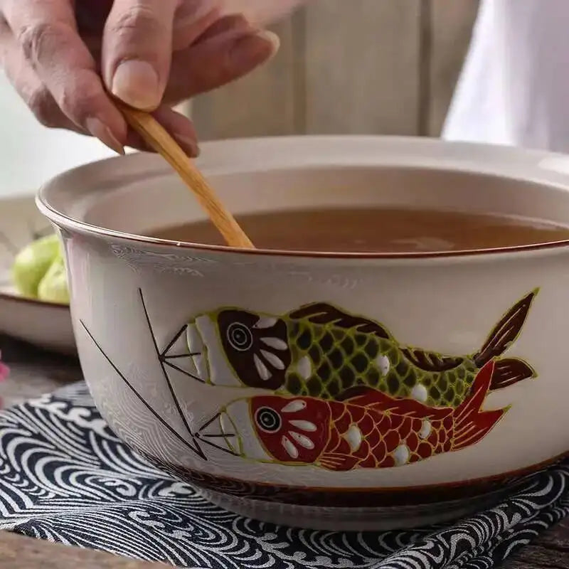 Japanese Ceramic Soup Bowl With Lid Instant Noodle Bowl Ramen Bowl Tableware Microwaveable Supplies Oasis Select