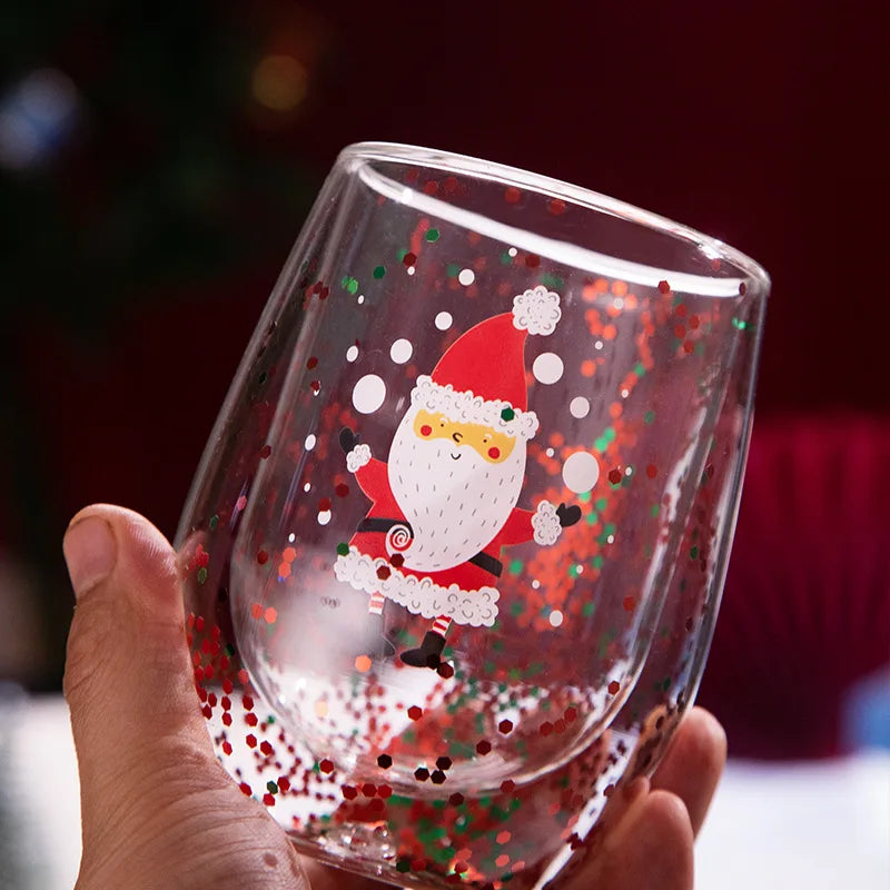4pcs Santa Cartoon Double-Wall Insulated High Borosilicate Glass Set, Reusable Christmas Holiday Gift for Family and Friends Oasis Select