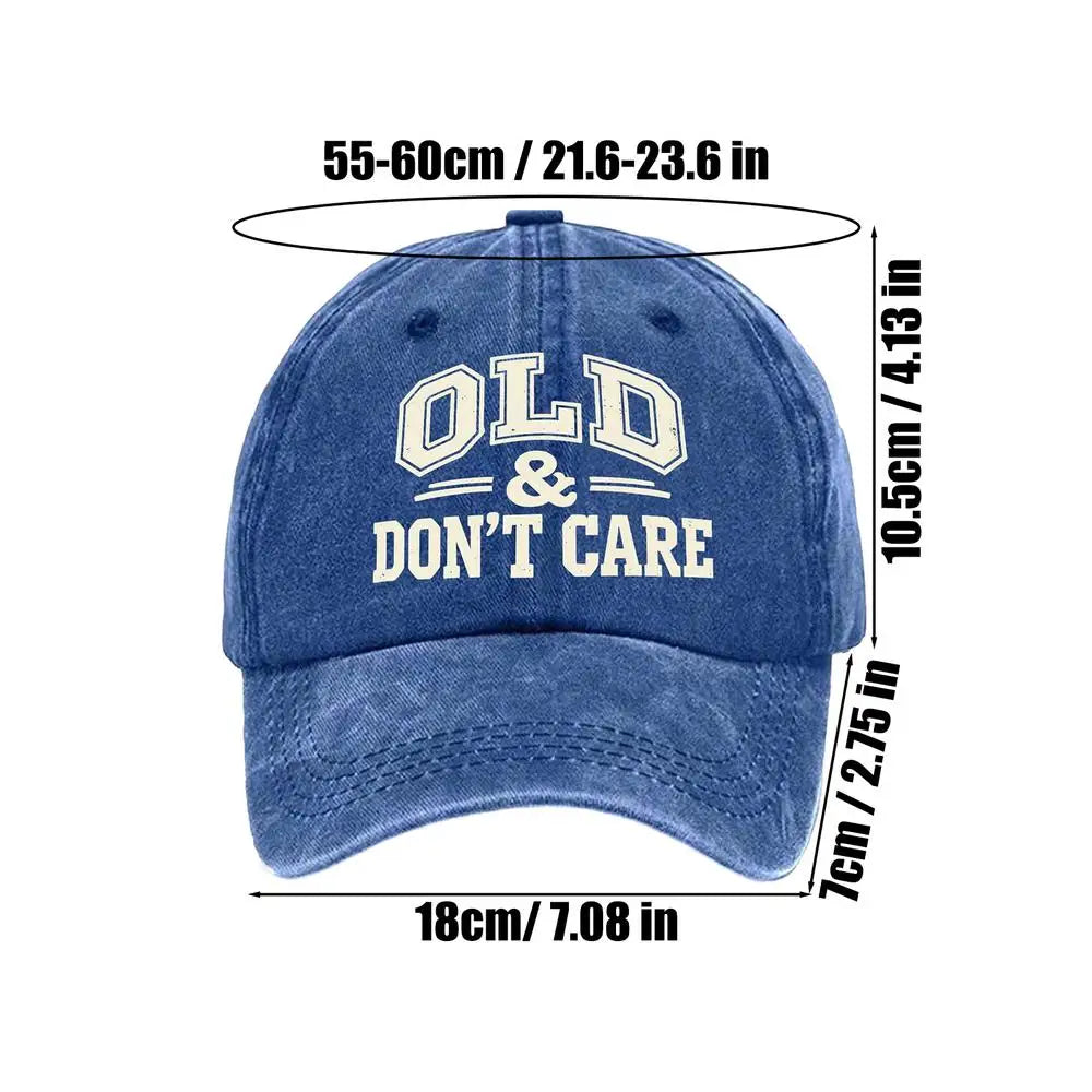 Vintage Baseball Caps Retro OLD Dont Care printing Hat Unisex Style Distressed Washed Headwear Outdoor All Seasons Travel Hats Oasis Select Blue
