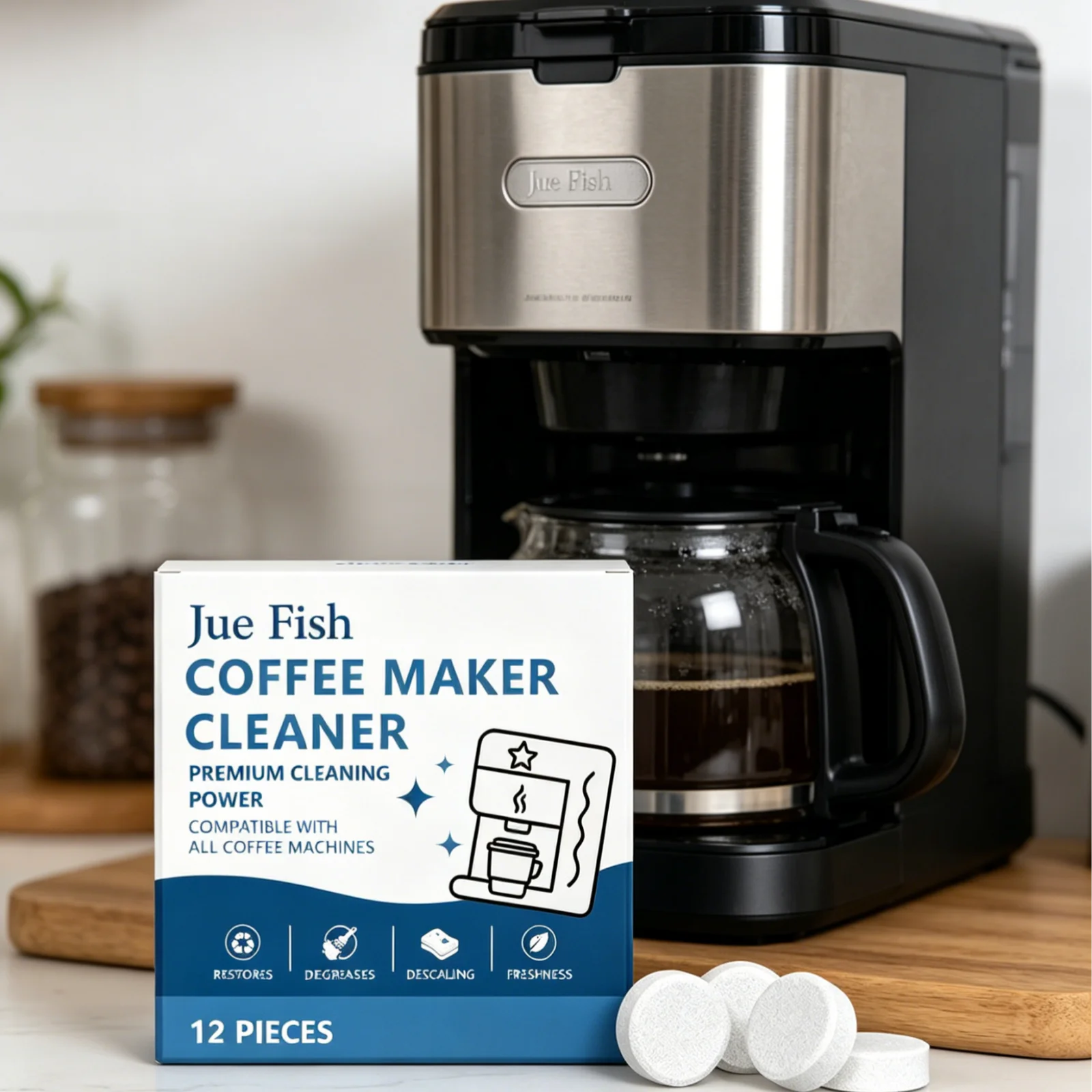 Jue Fish Coffee Maker Cleaner Remove Dirt Descaling Maintain Function Quick Dissolving Coffee Machine Cleaning Tablets 12 Pieces Oasis Select
