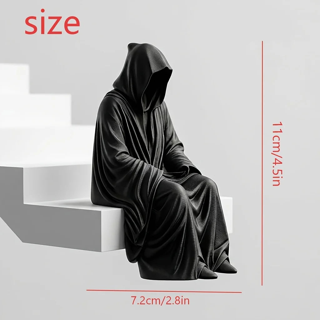 Gothic Grim Reaper Desktop Edge sitting posture Ornament Black Robe Faceless Wizard Sculpture Ornament Home Desktop Decor Oasis Select Black