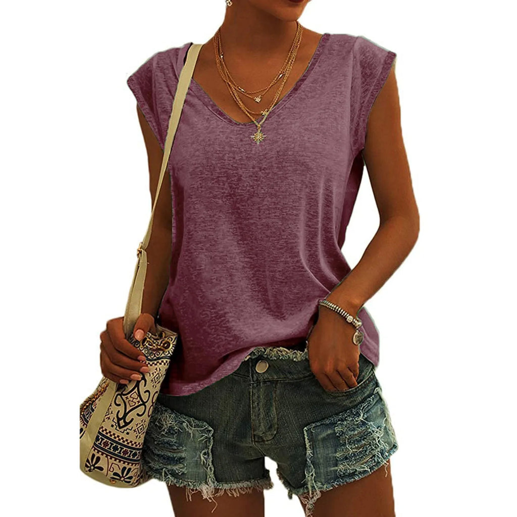 Summer Camisole Women'S V-Neck Vest Colored Cotton Solid Color T-Shirt Casual Sleeveless Vest Loose Top Fitted Vest Women'S Clot Oasis Select