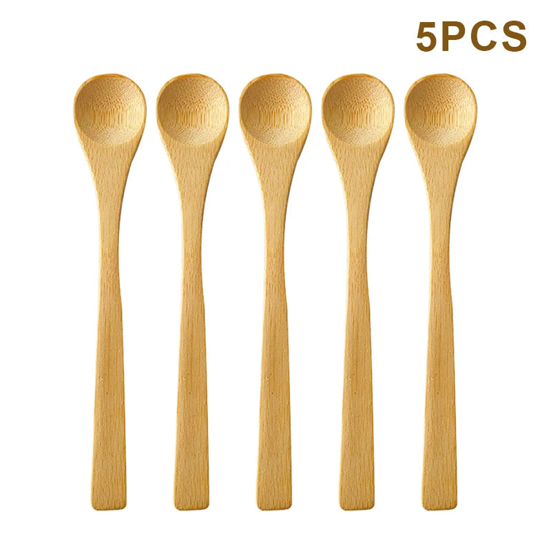 5Pcs Bamboo Wooden Teaspoons Eco-Friendly Kitchen Tableware Honey Spoon Condiment Scoop for Coffee Dessert Household Use Oasis Select A10