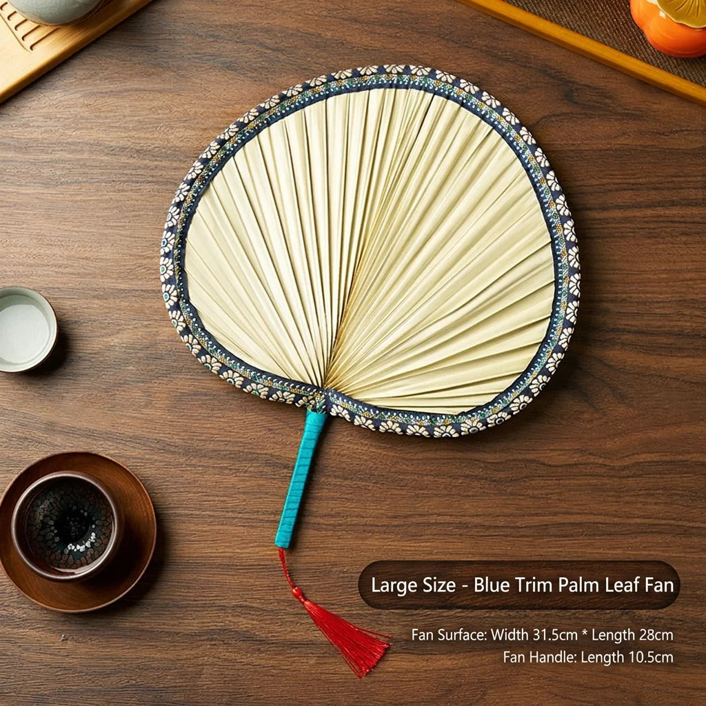 Handheld Cooling Fan Solid Traditional Hand Fan Palm Leaf Fan Soft For Fire Stirring Indoor Decorative Use Oasis Select Blue-38.5x31.5 cm