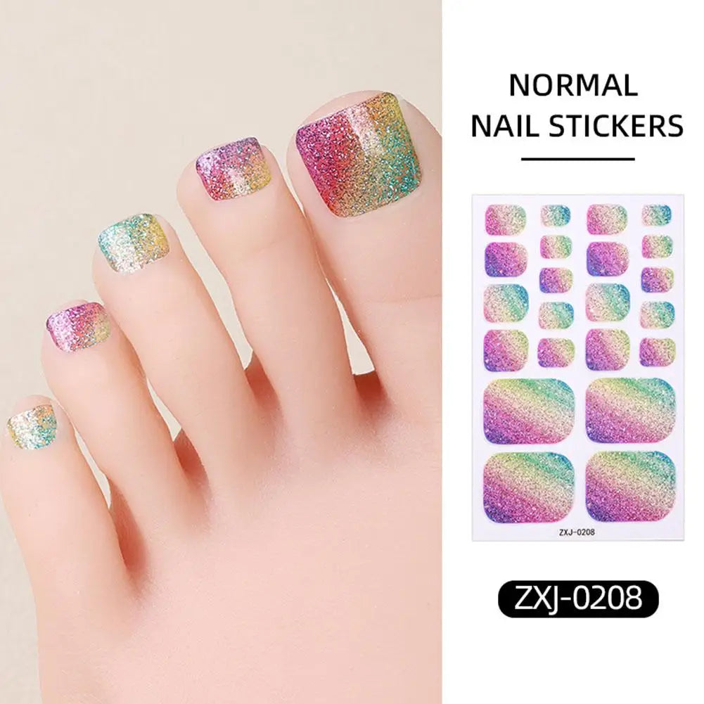 Gradient Glitter Toe Nail Polish Stickers Strips Full Nail Wraps Toenail Stickers Shiny Colorful Gel Toe Nail Decals for Women Oasis Select