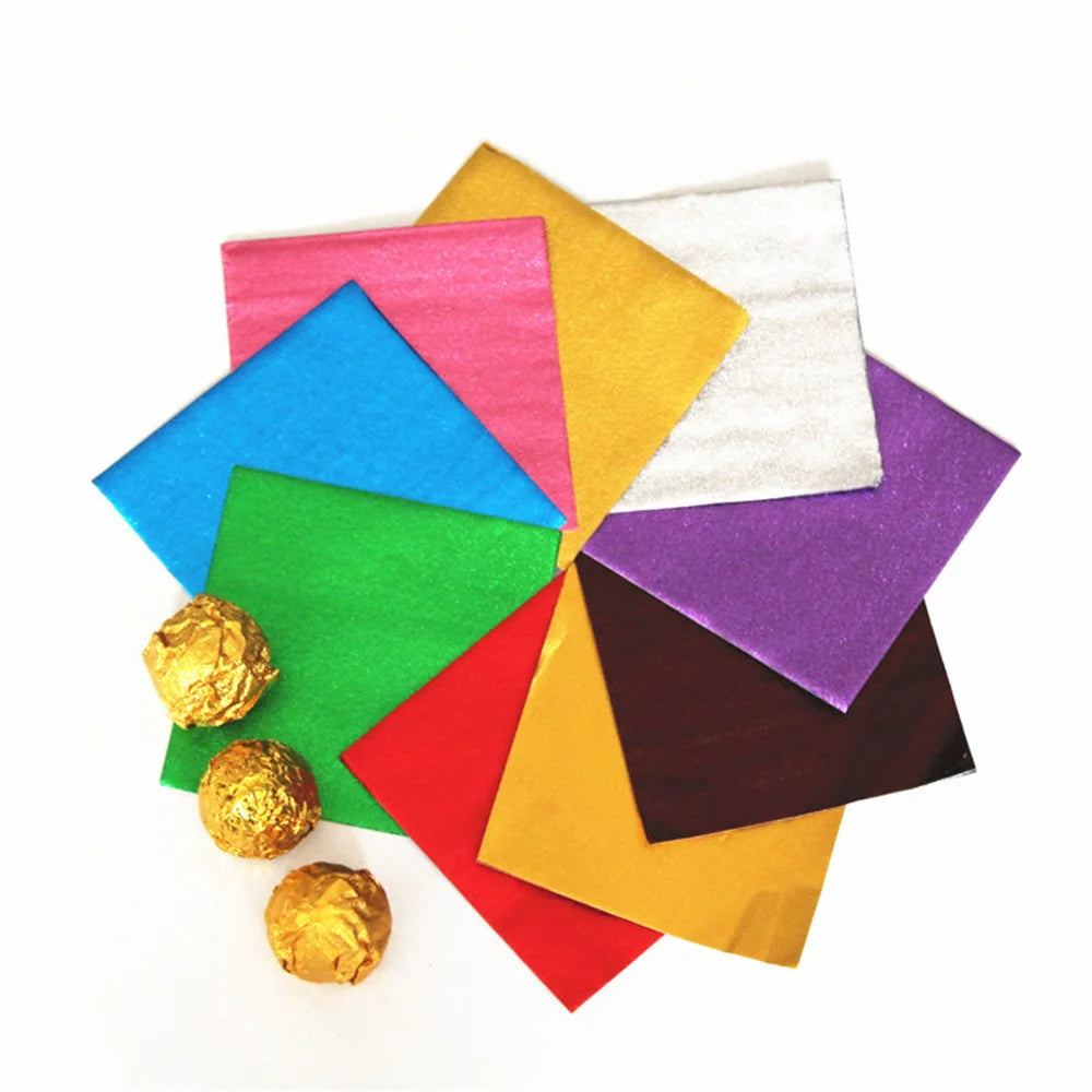 100Pcs Food-Grade Aluminum Foil Candy Wrapping Sheets 8x8cm