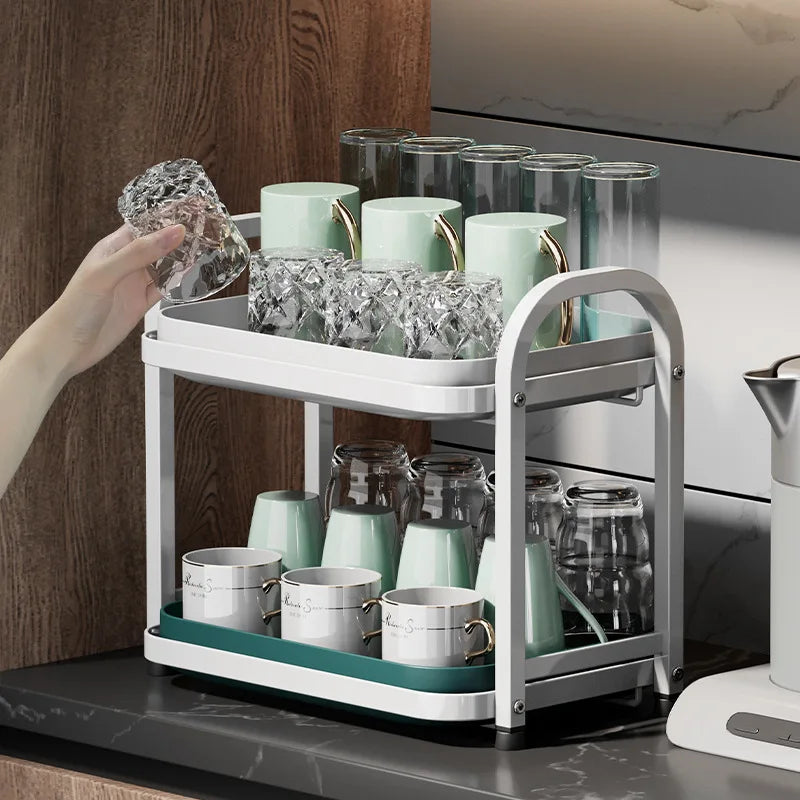 Multifunctional living room drain cup holder, desktop dust-proof storage rack, double-layer drying cup with water tray Oasis Select