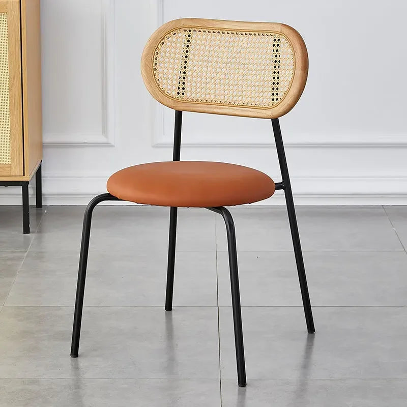 Multi-functional Household solid wood backrest dining chair office study rattan chair homestay milk tea shop seat Durable Oasis Select Dark Brown G