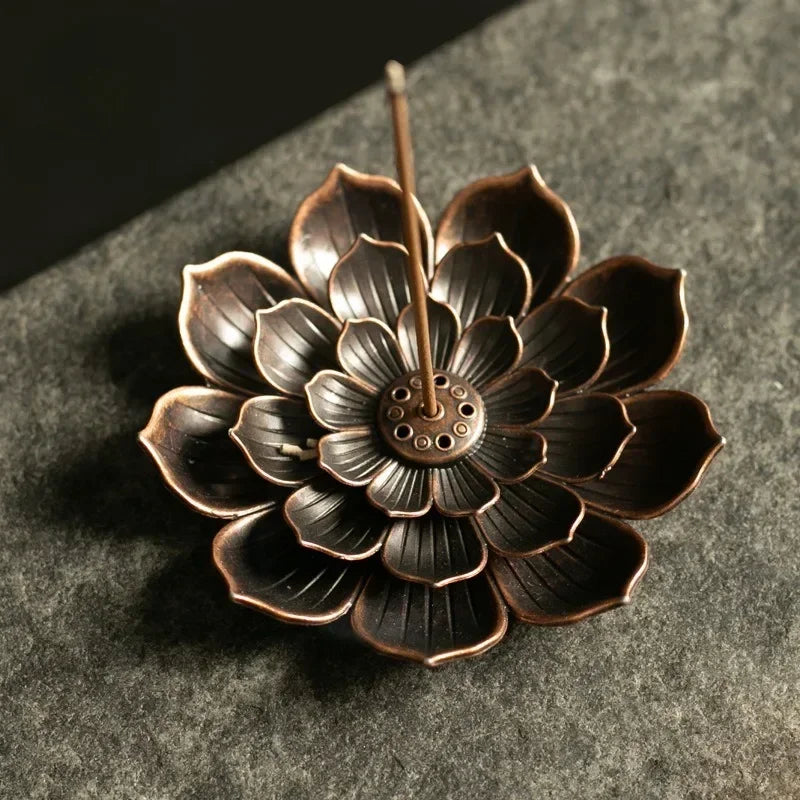 Alloy Incense Burner Stick Holder Buddhism Lotus Line Incense Plate Sandalwood Coil Base Temples Yoga Studios Home Decoration Oasis Select