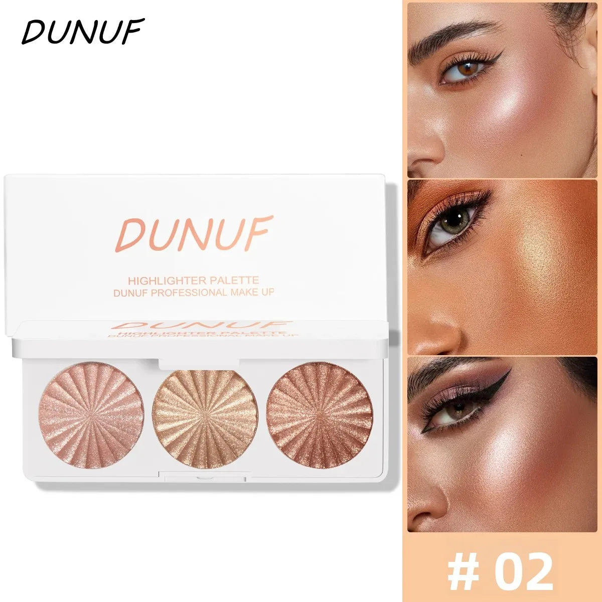 DUNUF 4-in-1 Baked Highlighter Palette – Waterproof Face Makeup