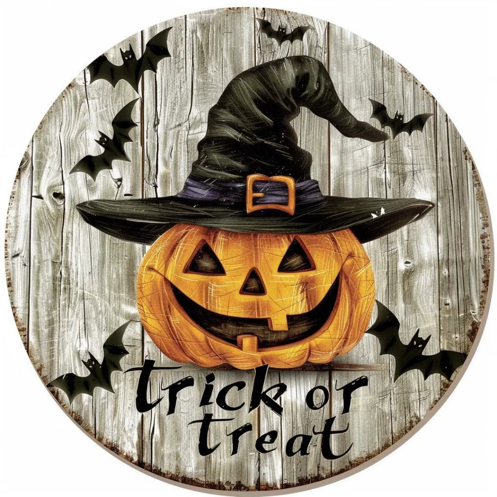 Halloween Wooden Wreath Logo Retro Pumpkin Head Horror Art Decoration Home Garden Courtyard Wooden Hanging Pendant Outdoor Props Oasis Select