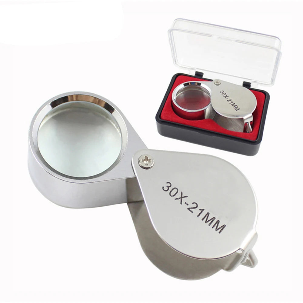 30X 20X 10X Pocket Loupe Magnifier Metal Jewelry Magnifying Glass Foldable Lens Triplet Glass Diamond Jewelers Eye Glass Tools Oasis Select