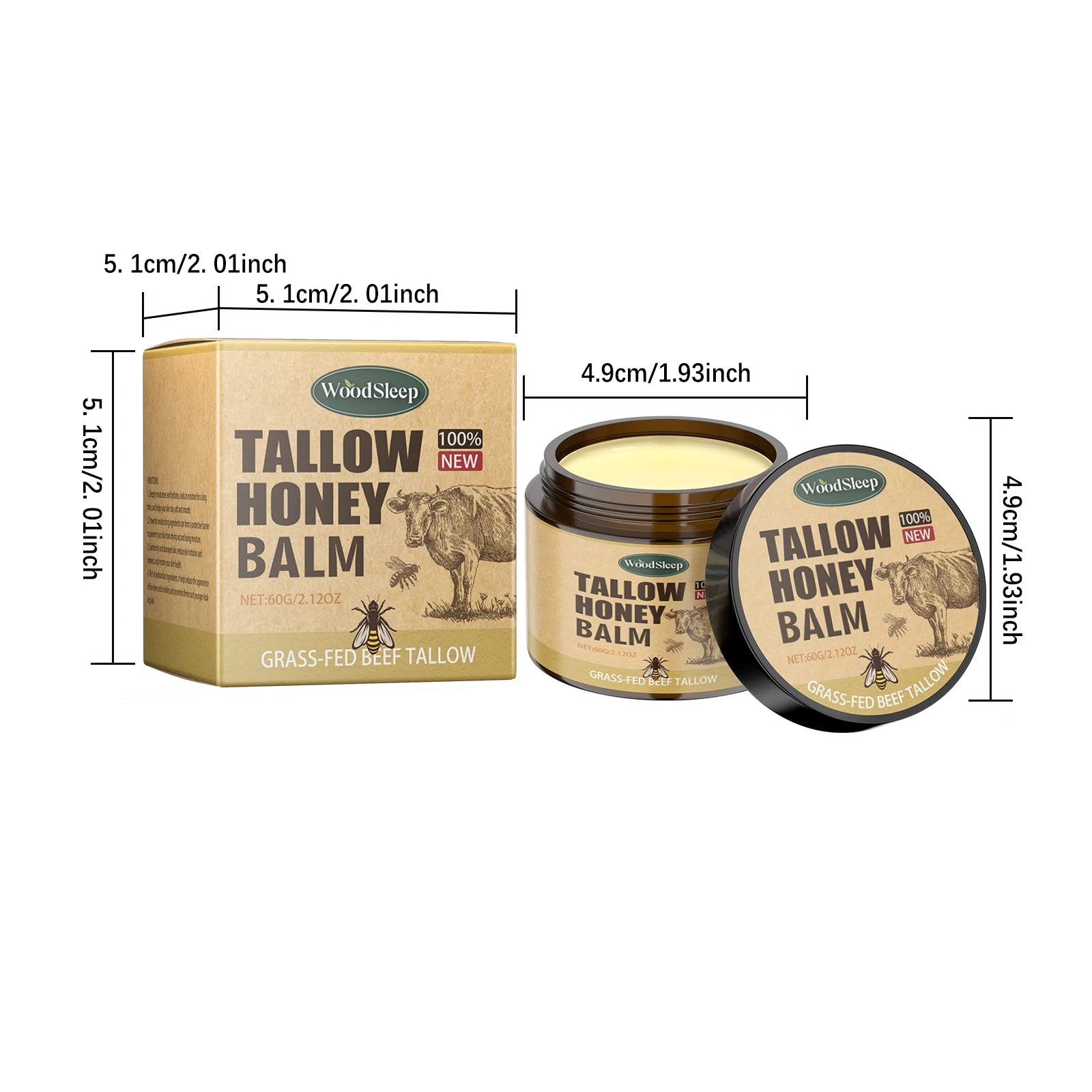 Beef Tallow Honey Balm Moisturizing Hydrating Face Cream Body Lotion Fades Fine Lines Tighten Soothen Brightening Facial Skin Oasis Select