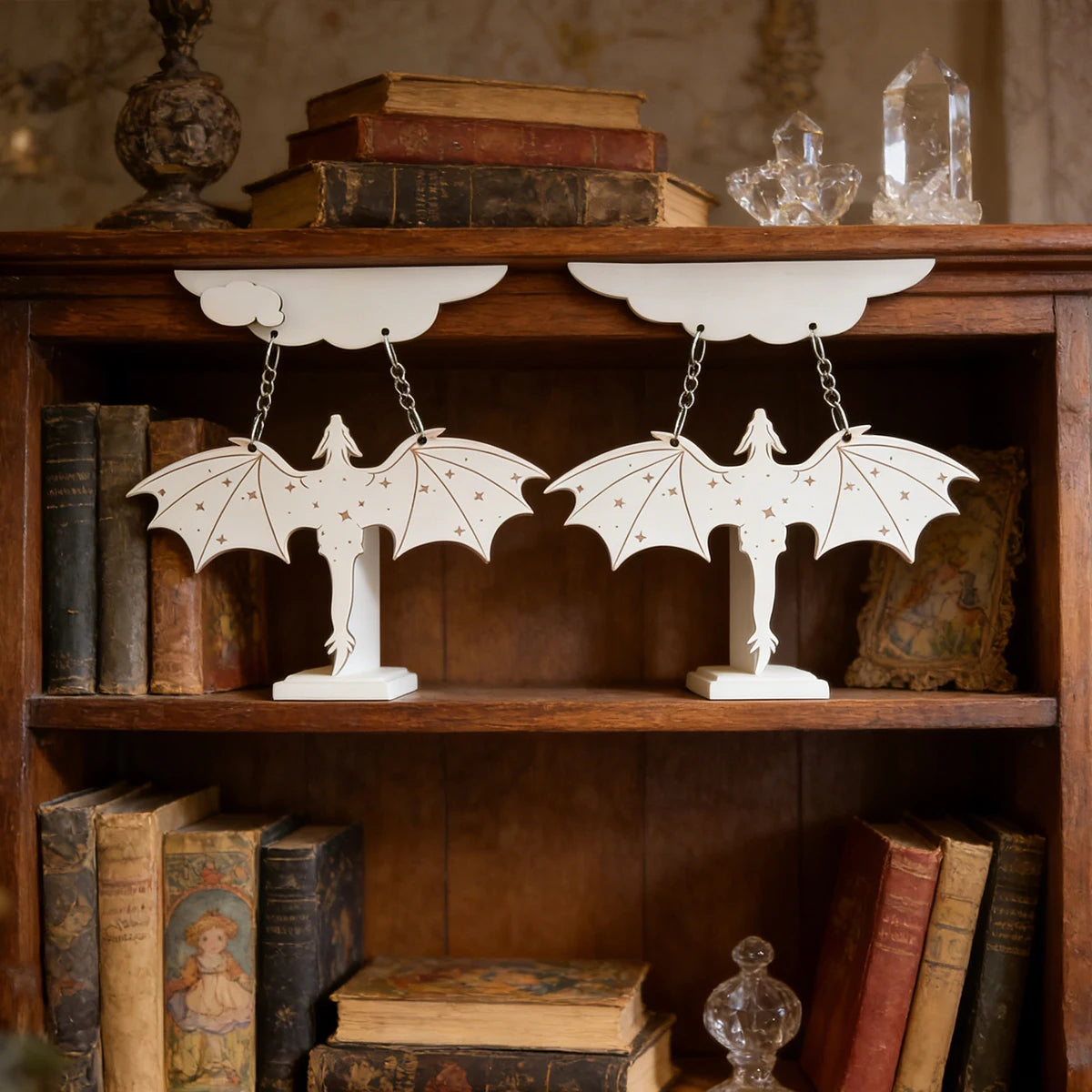 Wood Dragon Bookshelf Witchy Decor Goth Car Accessories Fantasy Book Lover Gift Magical Library Reading Nook Unique Merchandise Oasis Select