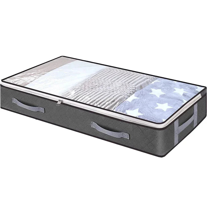 Under bed Storage Bag For Portable Foldable Quilt Bags Wardrobe Clothes Organizer Storage Box Dustproof Organizer Large Capacity Oasis Select 100x50x15cm grey