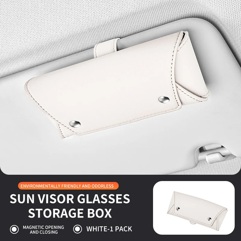 Car Sun Visor Magnetic Glasses Case | Faux Leather Organizer