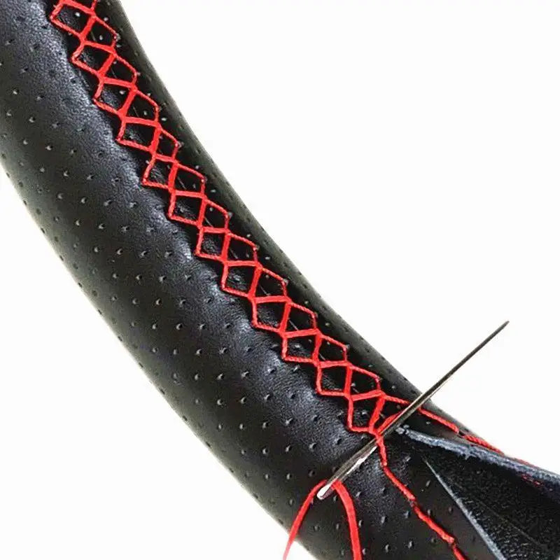 Hand Sewn Car Steering Wheel Protective Cover Leather Breathable Anti Slip Universal Suitable 38cm Elastic Band Texture Decor Oasis Select