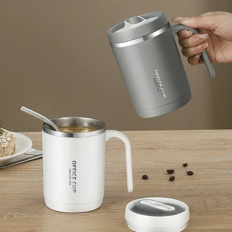 Coffee Cup Grey Creative Drinking Cup Portable Office Large Capacity Covered Milk Mug for Kitchen Travel Water Bottle Thermoses Oasis Select