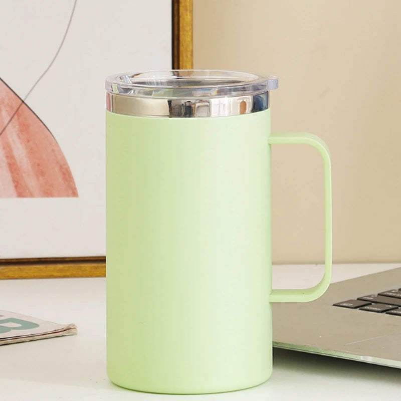 650ML Double-layer Coffee Cup with Lid Insulated Cup Vacuum Stainless Steel Double Layer Large Capacity Portable Traveling Oasis Select Green 650ml