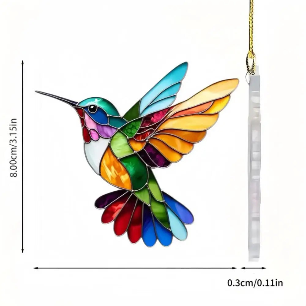 NEW Acrylic Painted Hummingbird Pendant Bird Floral Pattern Suncatcher Round Wreath Porch Window Outdoor Patio Hanging Ornaments Oasis Select 01