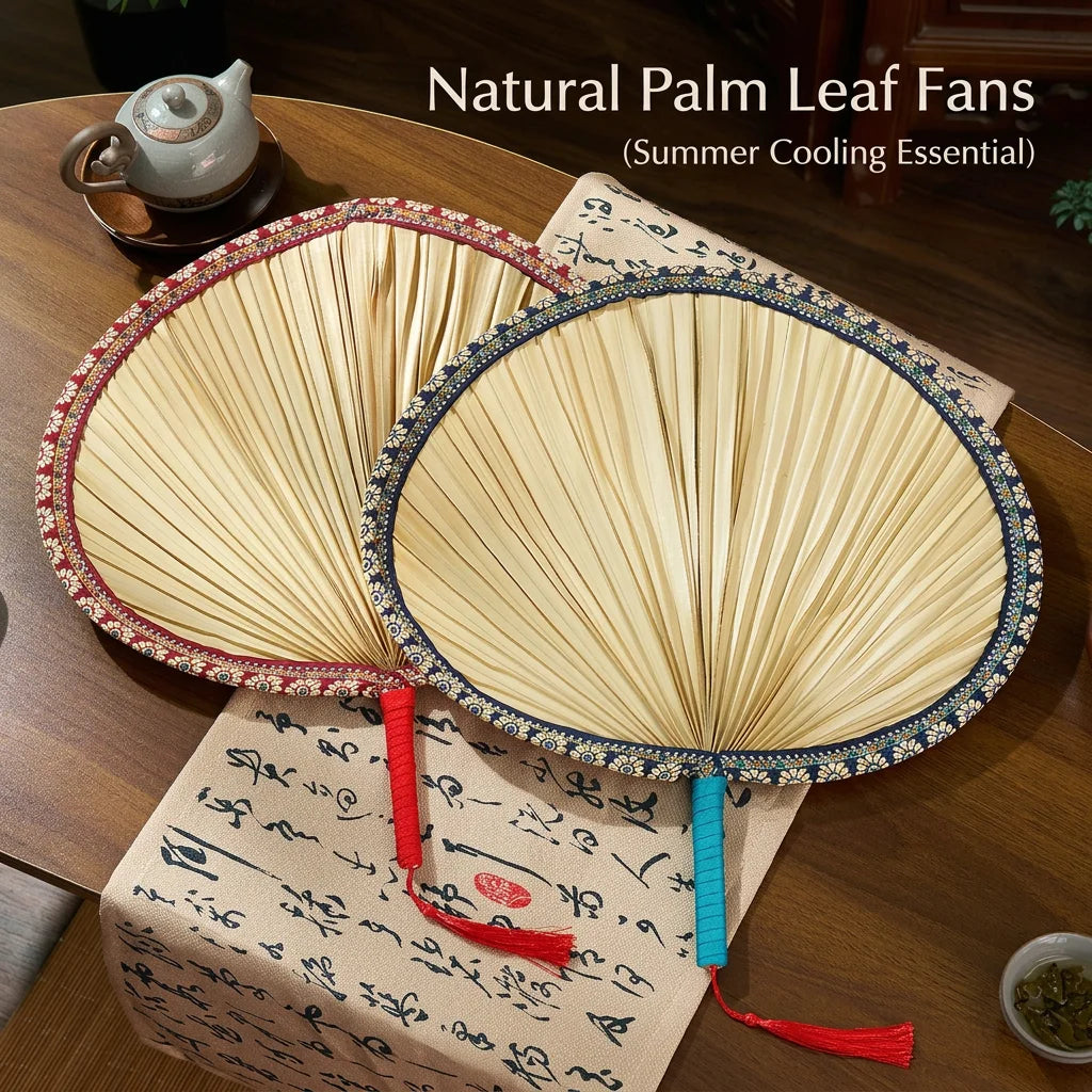 Handheld Cooling Fan Solid Traditional Hand Fan Palm Leaf Fan Soft For Fire Stirring Indoor Decorative Use Oasis Select