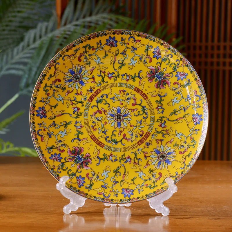 Jingdezhen Ceramic Bowl Household Bowl and Dish Set Tableware Combination Palace Chinese Bowl and Dish Hotel Clubhouse Oasis Select 10 Inch Flat Plate