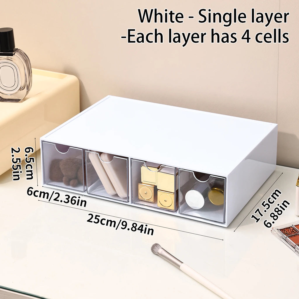 1pc one layer four grid transparent/white acrylic cosmetics storage box, stackable drawer style dressing table display box Oasis Select white