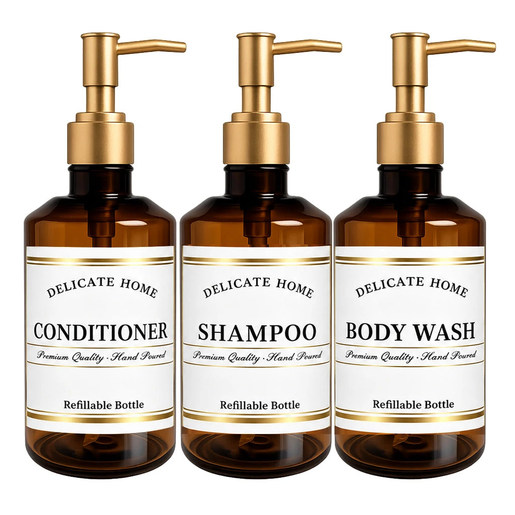 Shampoo Conditioner Dispenser Amber Plastic Pump Bottles for Bathroom Shower 500ml Refillable Bottles for Shampoo Body Wash Oasis Select Brown