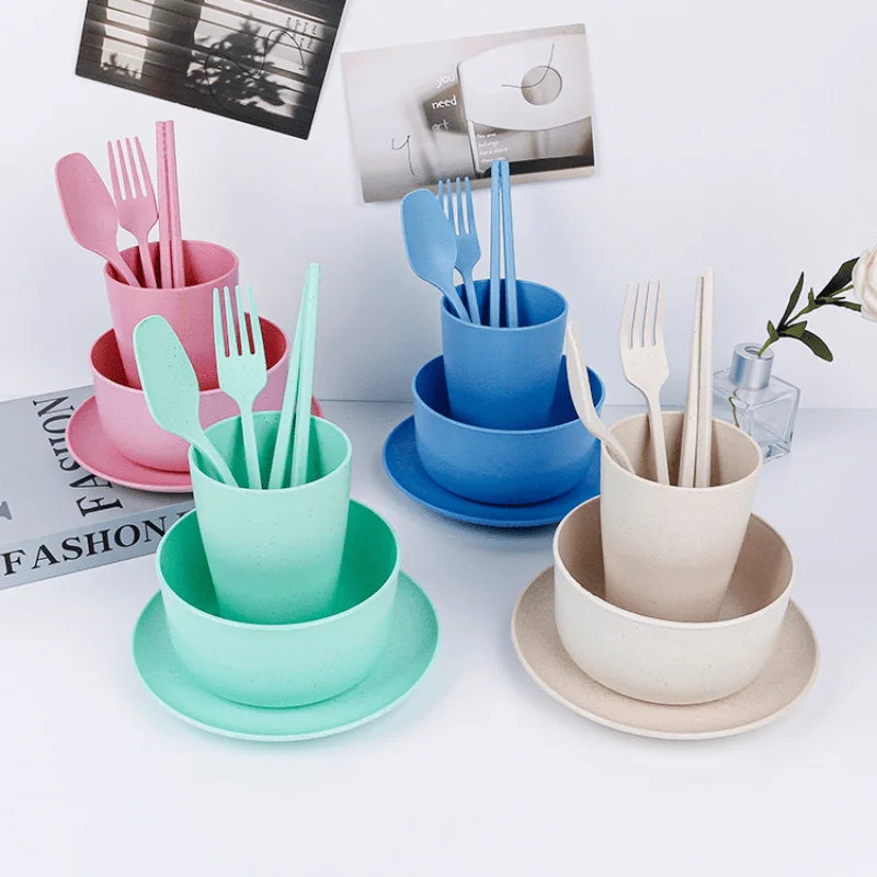 6Pcs Tableware Set Wheat Straw Cutlery Dinnerware Set Unbreakable Tableware Dishes Camping Set Of Dishes Dinnerware Oasis Select