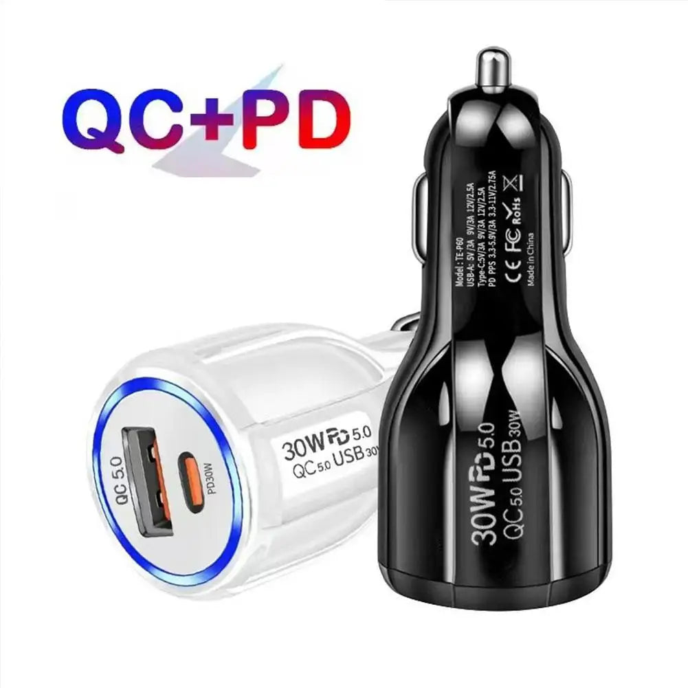 12W 30W Car Charger 2 Ports Car Charger Fast Charging QC 3.0 PD12W PD30W Car Cigarette Lighter Flash Charge For phones Oasis Select
