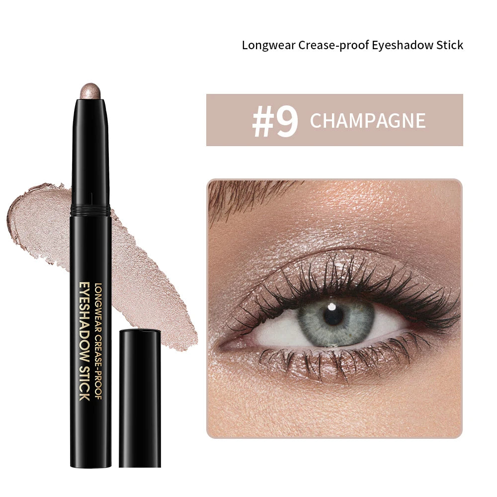 Waterproof 10 Colors Crease-proof Eyeshadow Pencil Stick Lasting Glitter Shimmer Matte Eye Shadow Highlighter Pen Eyes Makeup Oasis Select 9CHAMPAGNE SHIMMER